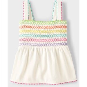Gymboree toddler Girls white and rainbow Embroidered Smocked Top size 2t